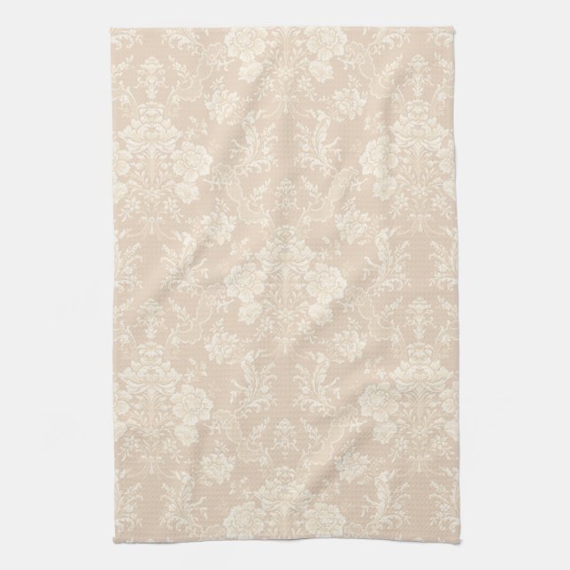 Elegante Romantische Chic Floral Damask-Cream Geschirrtuch (Vertikal)
