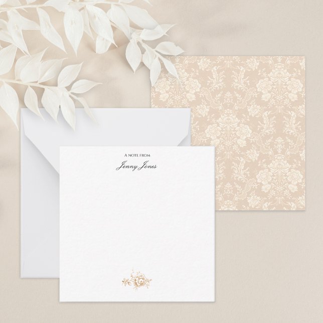 Elegante Romantische Chic Floral Damask-Cream Mitteilungskarte (Von Creator hochgeladen)