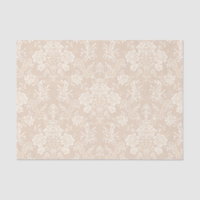 Elegante Romantische Chic Floral Damask-Cream Seidenpapier (Vorderseite)