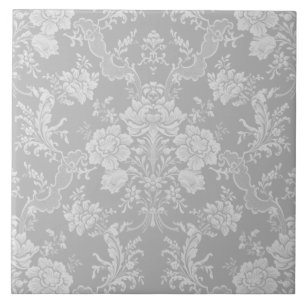 Elegante romantische Chic Floral Damask-Grau Fliese