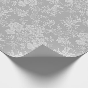 Elegante romantische Chic Floral Damask-Grau Geschenkpapier