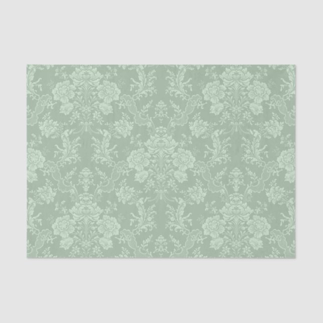 Elegante romantische Chic Floral Damask Grün Seidenpapier (Vorderseite)