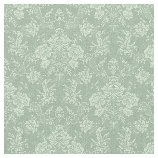 Elegante romantische Chic Floral Damask Grün Stoff (Nahaufnahme)