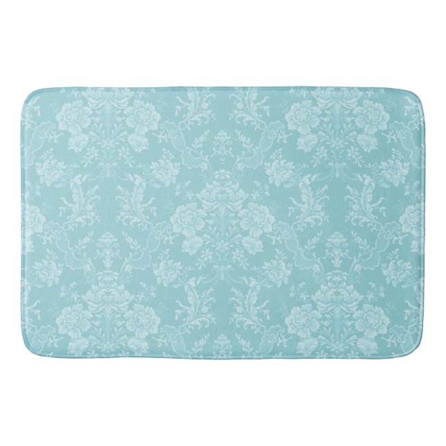 Elegante romantische Chic Floral Damask Mint Badematte (Vorderseite)