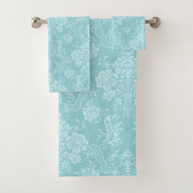 Elegante romantische Chic Floral Damask Mint Badhandtuch Set (Insitu)