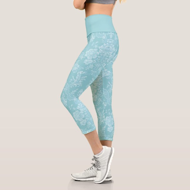 Elegante romantische Chic Floral Damask Mint Capri Leggings (Links)