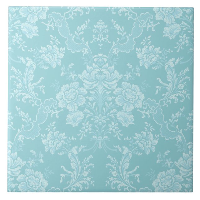 Elegante romantische Chic Floral Damask Mint Fliese (Vorderseite)