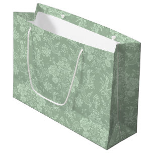 Elegante romantische Chic Floral Damask Sage Green Große Geschenktüte