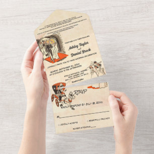 Elegante romantische Comic-Hochzeit All In One Einladung