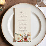 Elegante Romantische Fall-Blütenrost-Hochzeit Menükarte<br><div class="desc">Genießen Sie Ihre Herbsthochzeit mit unserem exquisit gestalteten Speisekarte der romantischen Herbstfloralrost. Dieses charmante Stück verbindet die warmen,  erdigen Herbsttöne mit einem ausgeklügelten Blumenmotiv und schafft eine perfekte Mischung aus rustikaler Eleganz und romantischem Charme.</div>