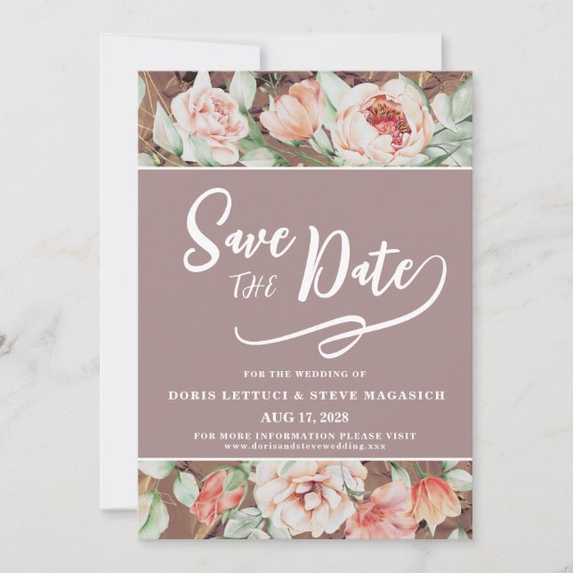 Elegante Romantische Flora Save The Date (Vorderseite)