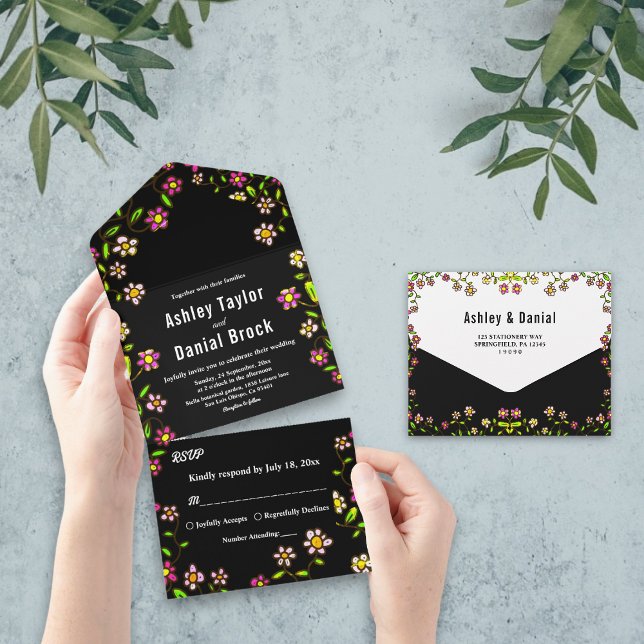 Elegante romantische Glühwürmchen Blume Boho Flora All In One Einladung (Von Creator hochgeladen)