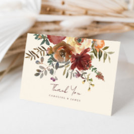 Elegante romantische Herbstblumenhochzeit Dankeskarte