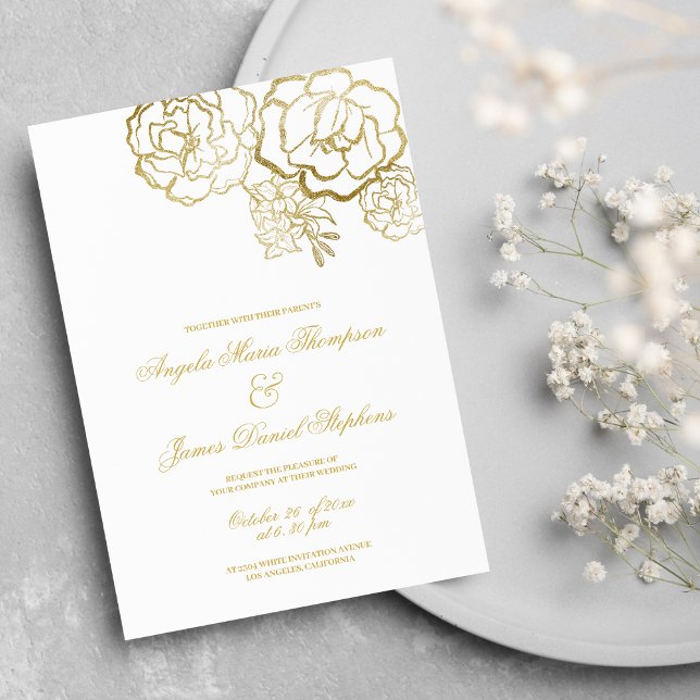 Elegante romantische Hochzeit mit weißem Gold Einladung ( Elegant romantic white gold floral wedding)