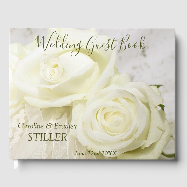 Elegante romantische Hochzeit mit weißer Rose Gästebuch (Vorderseite)