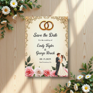 Elegante romantische Hochzeit von Braut und Groom Save The Date