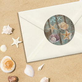 elegante romantische Hütte Muscheln Strandhochzeit Runder Aufkleber