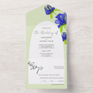 Elegante romantische Iris-Blumen handgemalt All In One Einladung