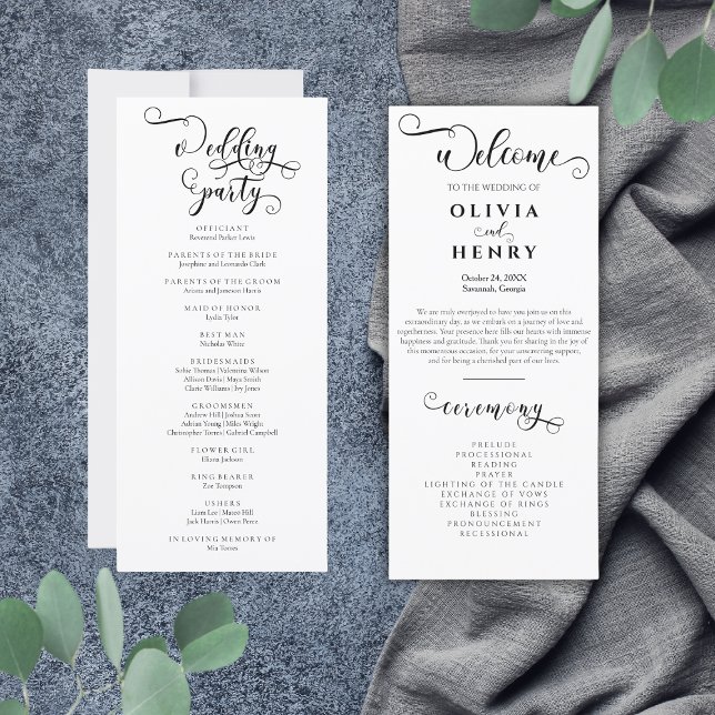 Elegante romantische Kalligrafie-Hochzeitsprogramm (Von Creator hochgeladen)