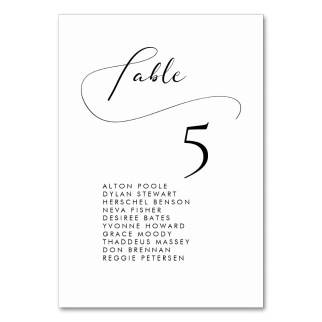 Elegante romantische Kalligrafiekarten Tischnummer (Vorderseite)