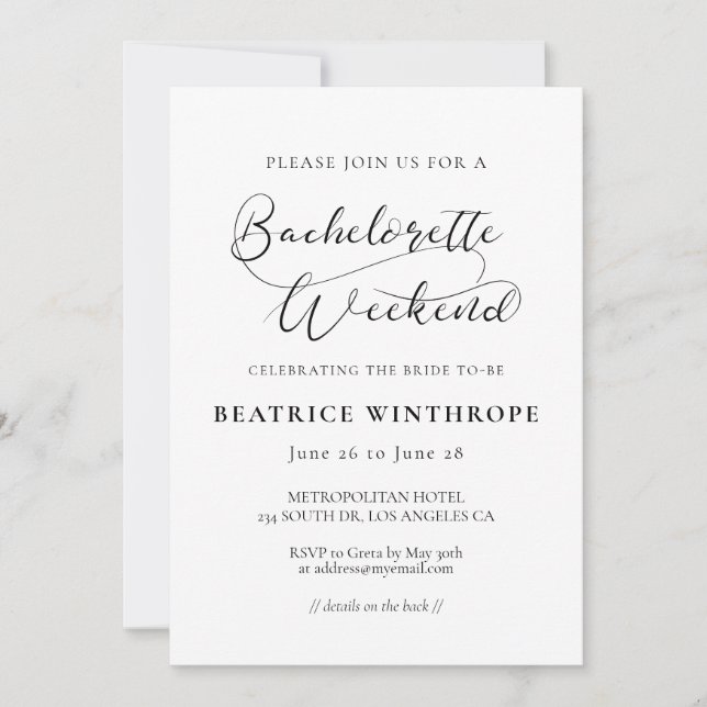 Elegante romantische Kalligraphie Bachelorette Wee Einladung (Vorderseite)