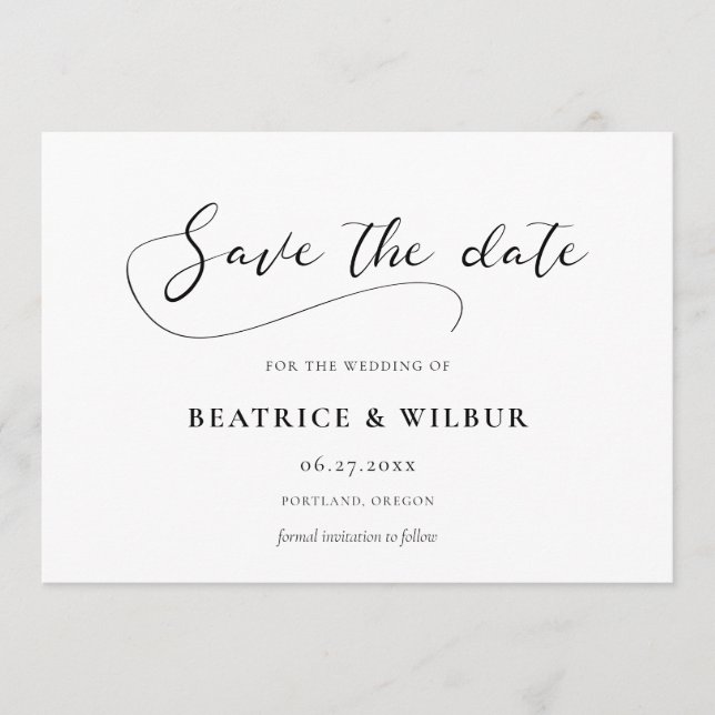 Elegante romantische Kalligraphie Save The Date (Vorderseite)