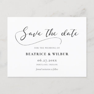 Elegante romantische Kalligraphie Save the Date Postkarte