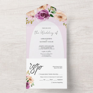 Elegante romantische lila Flieder-Aquarellblumen All In One Einladung