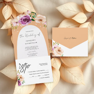 Elegante romantische Lila Pfirsichfarben Blume All In One Einladung