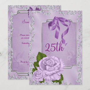 Elegante romantische lila Rosen & Schleifen 25. Einladung