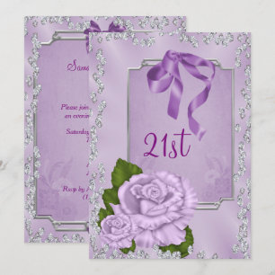 Elegante romantische lila Rosen u. Bögen 21. Einladung