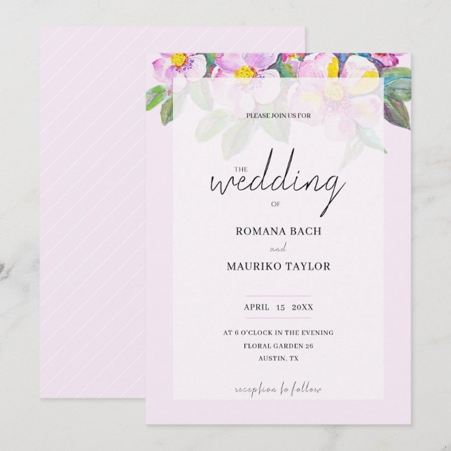 Elegante Romantische Peach Blume Watercolor Einladung (Vorne/Hinten)