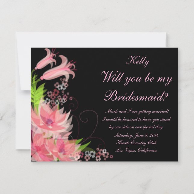 Elegante Romantische Pink Floral Bridesmaid Card Einladung (Vorderseite)