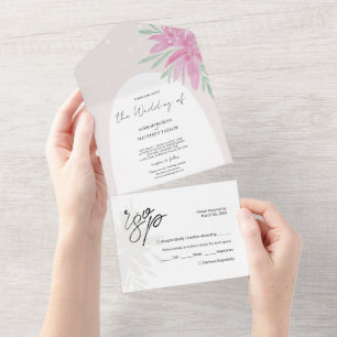 Elegante romantische Pink Lace-Blume All In One Einladung