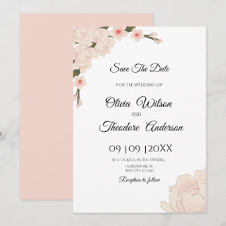Elegante romantische Rosa-Blütenhochzeit rettet da Einladung