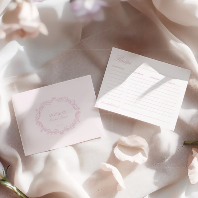 Elegante Romantische Rosa Brautparty Rezept Karte (Elegant Romantic Pink Bridal Shower Recipe Card)