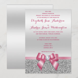 Elegante romantische Rosa Glitzer Hochzeit & Silbe Einladung