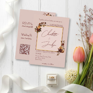 Elegante Romantische Rosa Rose Herbsthochzeit Einladung