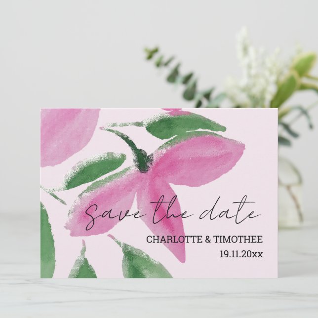 Elegante Romantische rosa Wildblumen Save The Date (Stehend Vorderseite)
