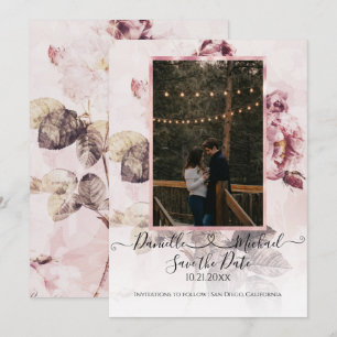 Elegante Romantische Rose Blumenschrift Foto Herz Save The Date