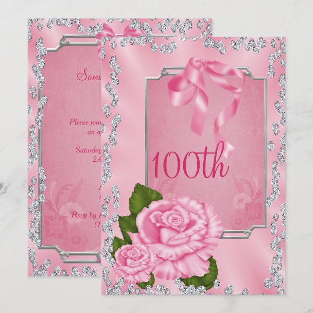 Elegante romantische Rose & Bögen 100. Einladung (Vorne/Hinten)