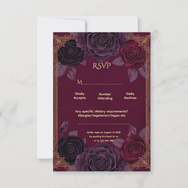 Elegante romantische Rose Gotische Hochzeit RSVP Karte (Vorderseite)