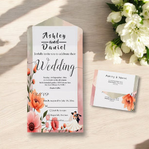 Elegante romantische Rose Hochzeit am Groom Floral All In One Einladung