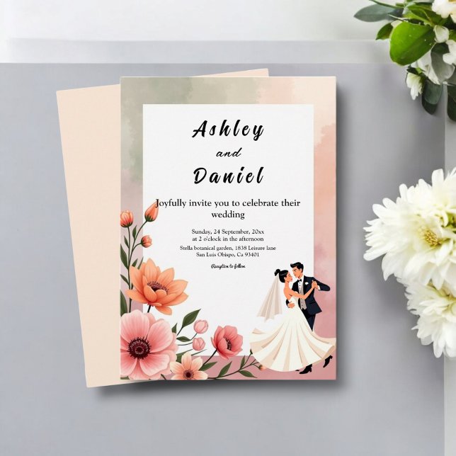 Elegante romantische Rose Hochzeit am Groom Floral Einladung (Von Creator hochgeladen)