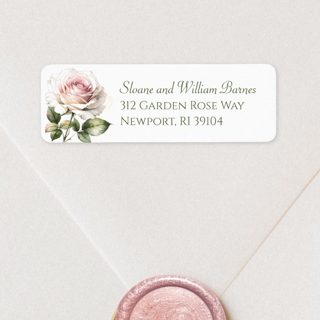 Elegante Romantische Rücksendeadresse in blassrosa (return address envelope with a single blush watercolor rose)
