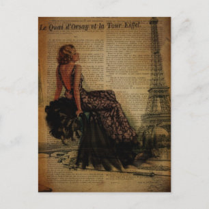 elegante romantische Vintage Girl-Paris-Mode Postkarte