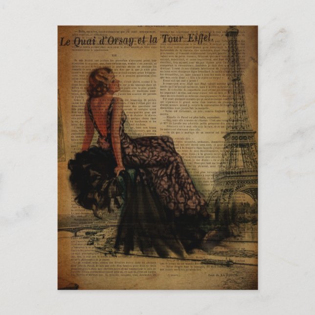 elegante romantische Vintage Girl-Paris-Mode Postkarte (Vorderseite)
