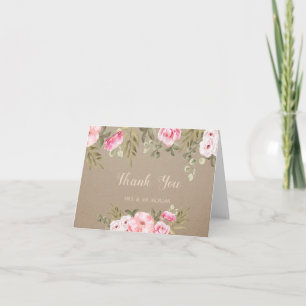 Elegante romantische Wasserfarben Blumen Dankeskarte