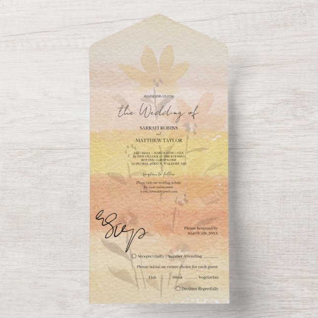 Elegante Romantische Wildblumen All In One Einladung (Innen Boden)