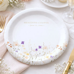 Elegante romantische Wildblumen-Brautparty Pappteller